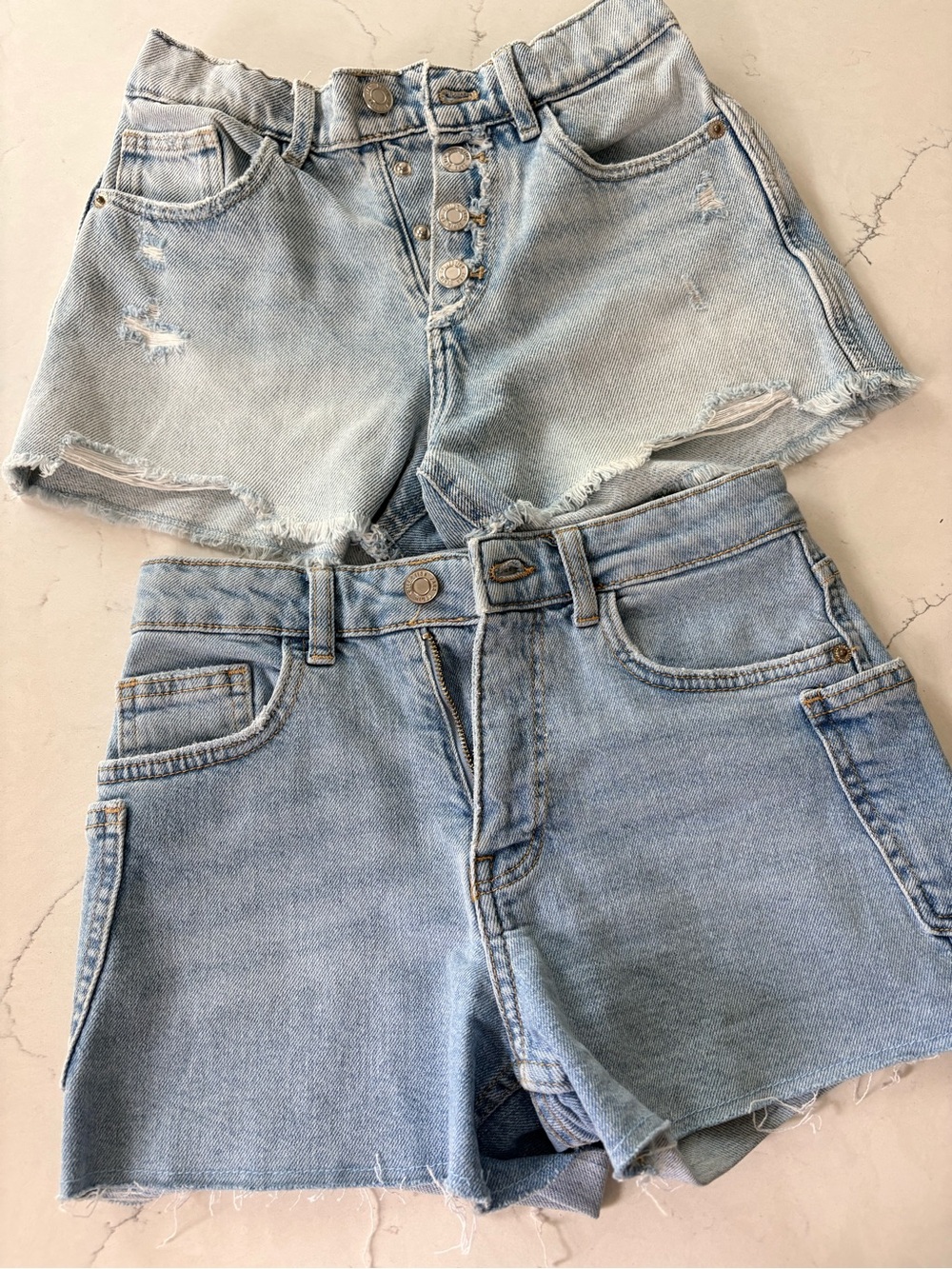 Zara Light Blue Distressed Denim Shorts Duo